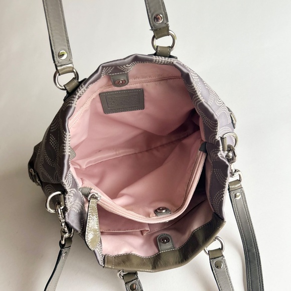 Coach Grey Canvas Patent Leather Handbag Shoulder Bag - Picture 11 of 16